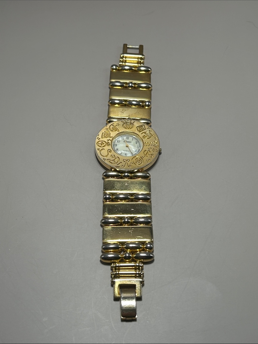 Costume Jewelry Gold-Tone Bracelet Watch with Decorative Dial